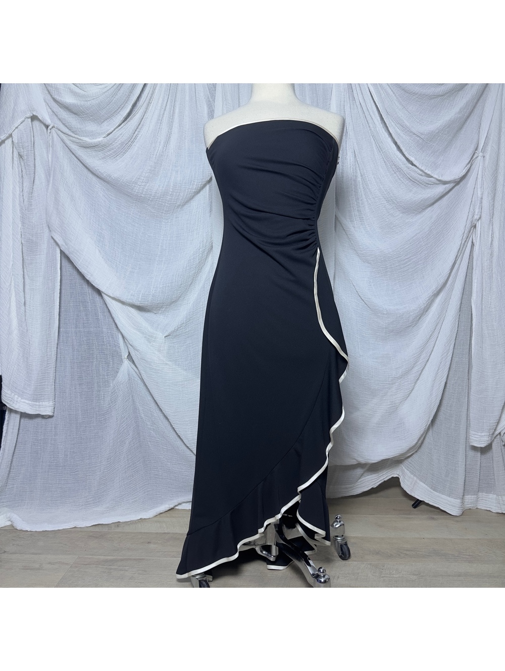Vintage Rampage Black Strapless Ruffled Maxi Dress